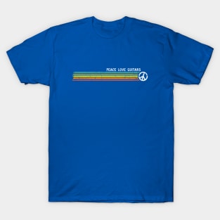 PEACE LOVE GUITARS Retro Rainbow Stripes T-Shirt